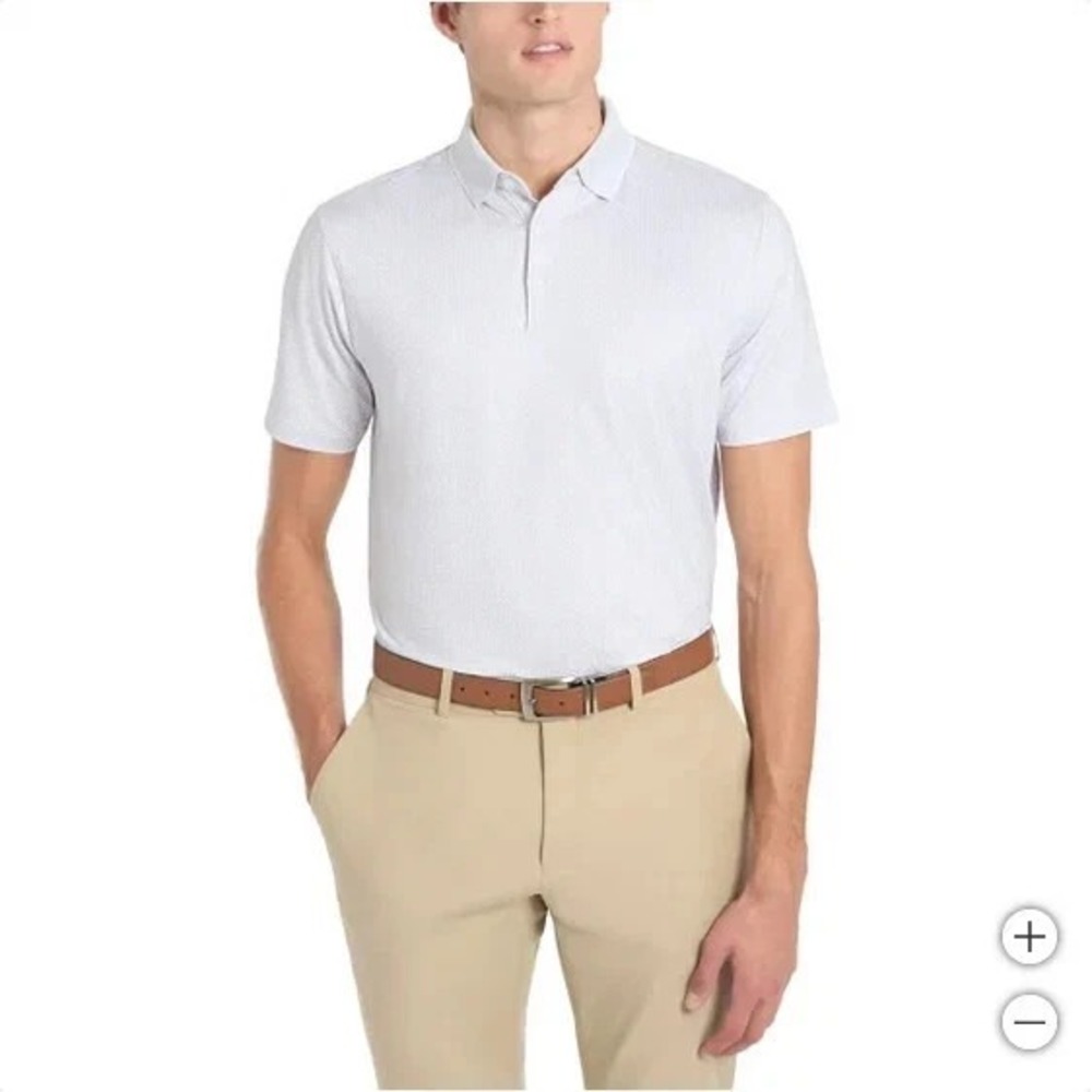 Hickey Freeman Mens Short Sleeve Polo White Gray Geometric Size 2XL New